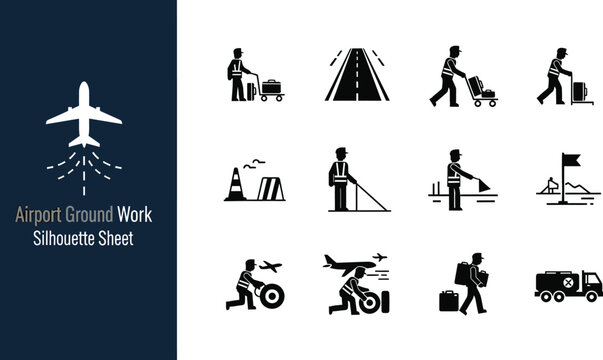 Airport ground handling and maintenance silhouette Sheet