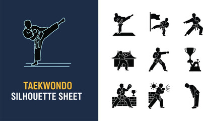 Taekwondo martial arts action silhouette Sheet