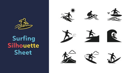 Obraz premium Surfing water sports action silhouette Sheet