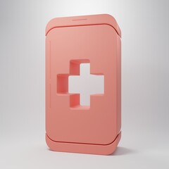 Fototapeta premium Pink Emergency mobile phone call to hospital icon isolated on pink background. Minimalism concept. 3D render illustration
