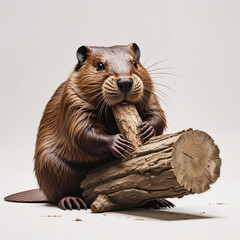 Beaver with Piece of Wood, Wild Rodent Close Up Animal Portrait Background