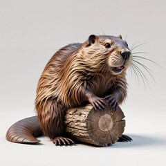 Beaver with Piece of Wood, Wild Rodent Close Up Animal Portrait Background