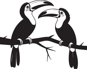 Obraz premium Toucan Birds on Branch Black Vector Silhouette