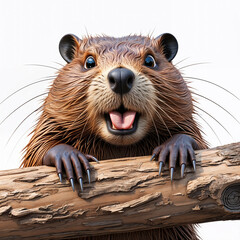 Beaver with Piece of Wood, Wild Rodent Close Up Animal Portrait Background