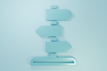 Obraz premium Blue Road traffic sign. Signpost icon isolated on blue background. Pointer symbol. Isolated street information sign. Direction sign. Minimalism concept. 3D render illustration