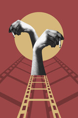 Collage with a hand holding cigarette