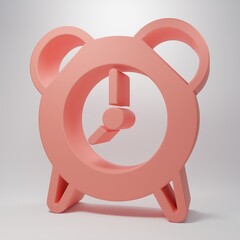 Pink Alarm clock icon isolated on pink background. Wake up, get up concept. Time sign. Minimalism concept. 3D render illustration