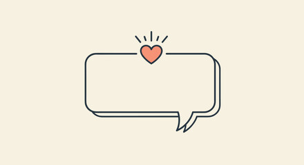 Empty speech bubble with a small red heart icon on a soft beige background for social media message templates.
