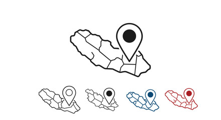 Regional map outline with several colored map pin icons for location tracking, logistics, and data visualization.