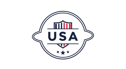 USA logo design featuring a patriotic shield with stripes and stars within a circular frame for national pride.