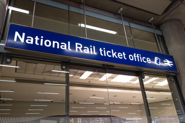 National Rail Ticket Office Sign at UK Railway Station Entrance