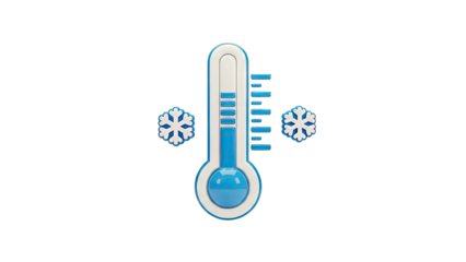 Cold Thermometer with Snowflakes on White Background