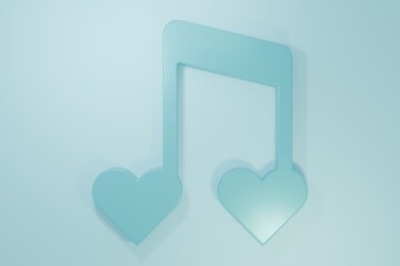 Blue Music note, tone with hearts icon isolated on blue background. Happy Valentines day. Minimalism concept. 3D render illustration
