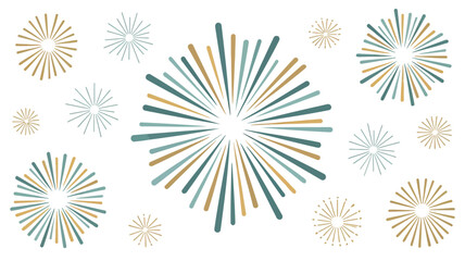 Vibrant abstract burst shapes in teal and gold on white background