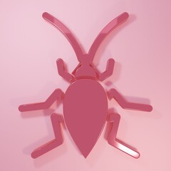 Pink Cockroach icon isolated on pink background. Minimalism concept. 3D render illustration