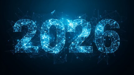 Digital 2026 in glowing polygonal style with futuristic design, symbolizing innovation, tech trends, AI progress, business forecast, technology-driven future, and newyear concept vector illustration.
