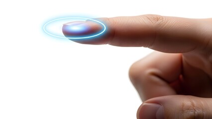 A fingertip pressed against a screen, glowing with futuristic energy