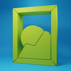 Green Picture landscape icon isolated on blue background. Minimalism concept. 3D render illustration