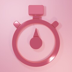 Pink Stopwatch icon isolated on pink background. Time timer sign. Chronometer sign. Minimalism concept. 3D render illustration
