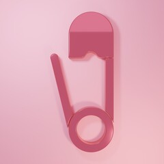 Pink Classic closed steel safety pin icon isolated on pink background. Minimalism concept. 3D render illustration