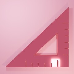 Pink Triangular ruler icon isolated on pink background. Straightedge symbol. Geometric symbol. Minimalism concept. 3D render illustration