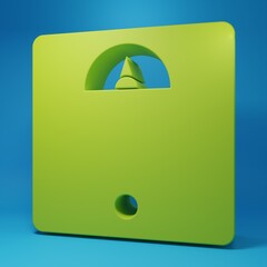 Green Bathroom scales icon isolated on blue background. Weight measure Equipment. Weight Scale fitness sport concept. Minimalism concept. 3D render illustration