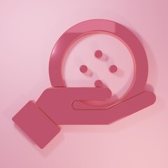 Pink Sewing button for clothes icon isolated on pink background. Clothing button. Minimalism concept. 3D render illustration