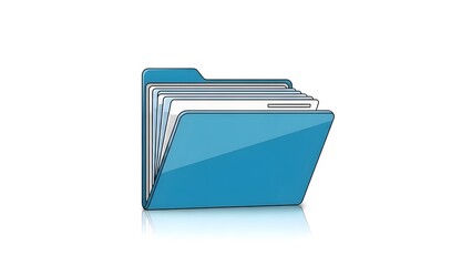 A blue folder with a stack of papers and documents, suggesting organization and efficient file management. It’s perfect for illustrating concepts related to data, paperwork, and storing information