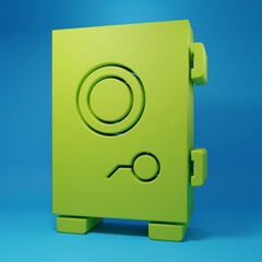 Green Safe icon isolated on blue background. The door safe a bank vault with a combination lock. Reliable Data Protection. Minimalism concept. 3D render illustration