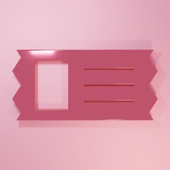 Pink Cinema ticket icon isolated on pink background. Minimalism concept. 3D render illustration