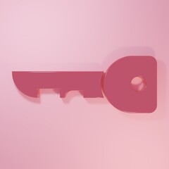 Pink Key icon isolated on pink background. Minimalism concept. 3D render illustration