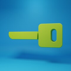 Green Key icon isolated on blue background. Minimalism concept. 3D render illustration