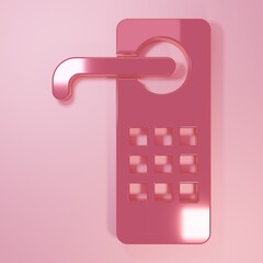 Pink Digital door lock with wireless technology for unlock icon isolated on pink background. Door handle sign. Security smart home. Minimalism concept. 3D render illustration