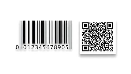 A detailed shot of a barcode and a QR code, representing technology and data. The design of the codes includes intricate details, ready for scanning