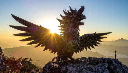 Eagle Statue Silhouette at Sunset Landscape.