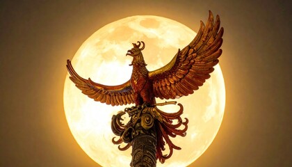 Eagle Statue with Full Moon Background.