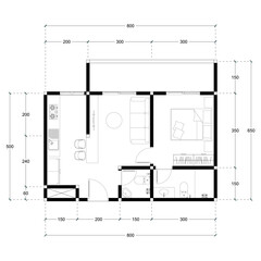 Black and White floor plan of a modern unfurnished house for your design. Suburban house vector blueprint. Architectural background.	