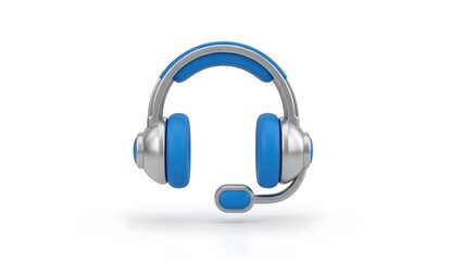 A close-up of a blue and silver headset with a microphone, ready to provide customer support. It is a symbol of help