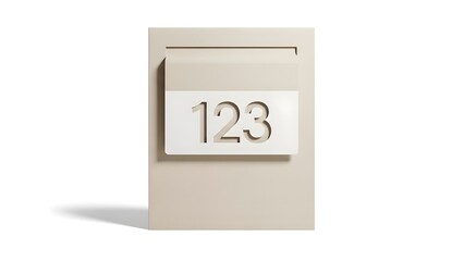 A close-up shot of a modern mailbox with the number 123 on it. The mailbox is in a neutral color scheme and creates a contemporary aesthetic.