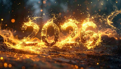 Fiery 2026 Text on Dark Background.