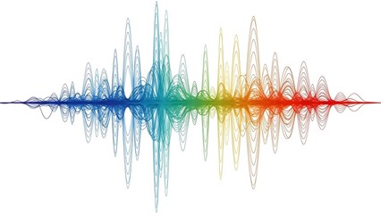 A vibrant sound wave spectrum representing sound and music frequencies, with an equalizer or audio visualization style. It's a colorful and dynamic display