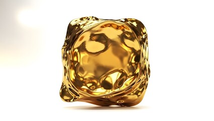 A close-up shot of a golden cube, shimmering with a metallic sheen. The cube appears to have a unique, uneven texture that adds visual interest