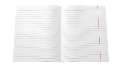 Open Lined White Paper Notebook Pages Isolated on White Background