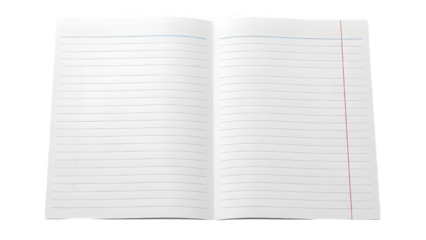 Open Lined White Paper Notebook Pages Isolated on White Background