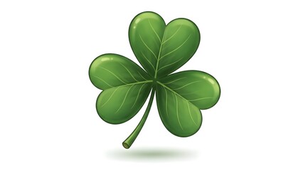 A close-up of a vibrant green shamrock, a symbol of good luck and St. Patrick's Day. The clover leaf features three distinct leaflets, with a detailed and realistic texture. 
