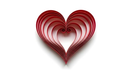 A handmade heart composed of layered red paper strips. The elegant design creates a sense of depth and dimension