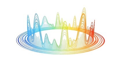 A captivating visual representation of an audio spectrum or sound wave, with vibrant colors and dynamic curves