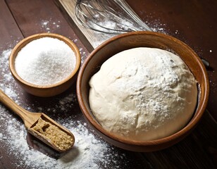 Close-up of ingredients for baking on a wooden surface