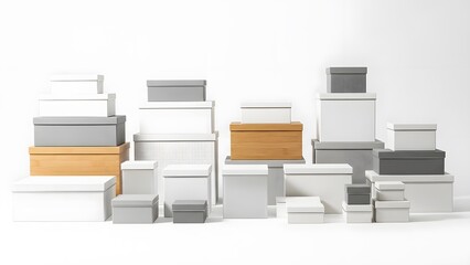 An array of differently sized boxes, thoughtfully arranged to showcase varying shapes and textures