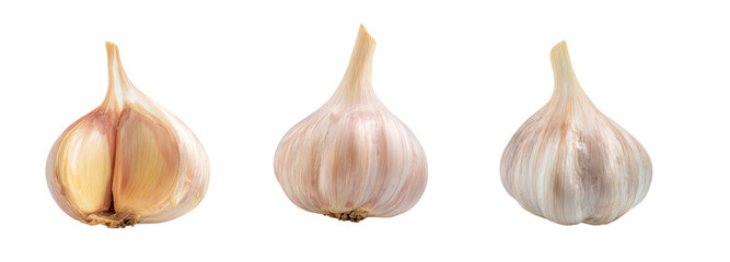 Garlic bulbs on a transparent background close-up view natural food photography